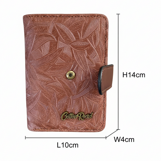 Cotton Road Wallet: Small BROWN Patterned PU Leather with CLIP