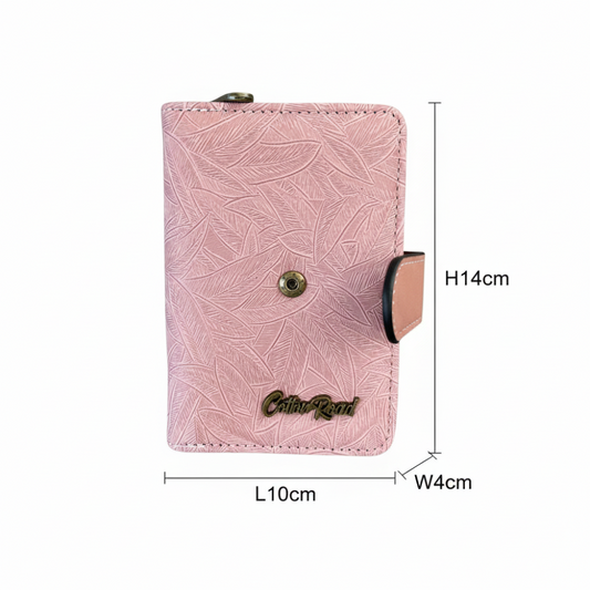 Cotton Road Wallet: Small PINK Patterned PU Leather with CLIP SIZED