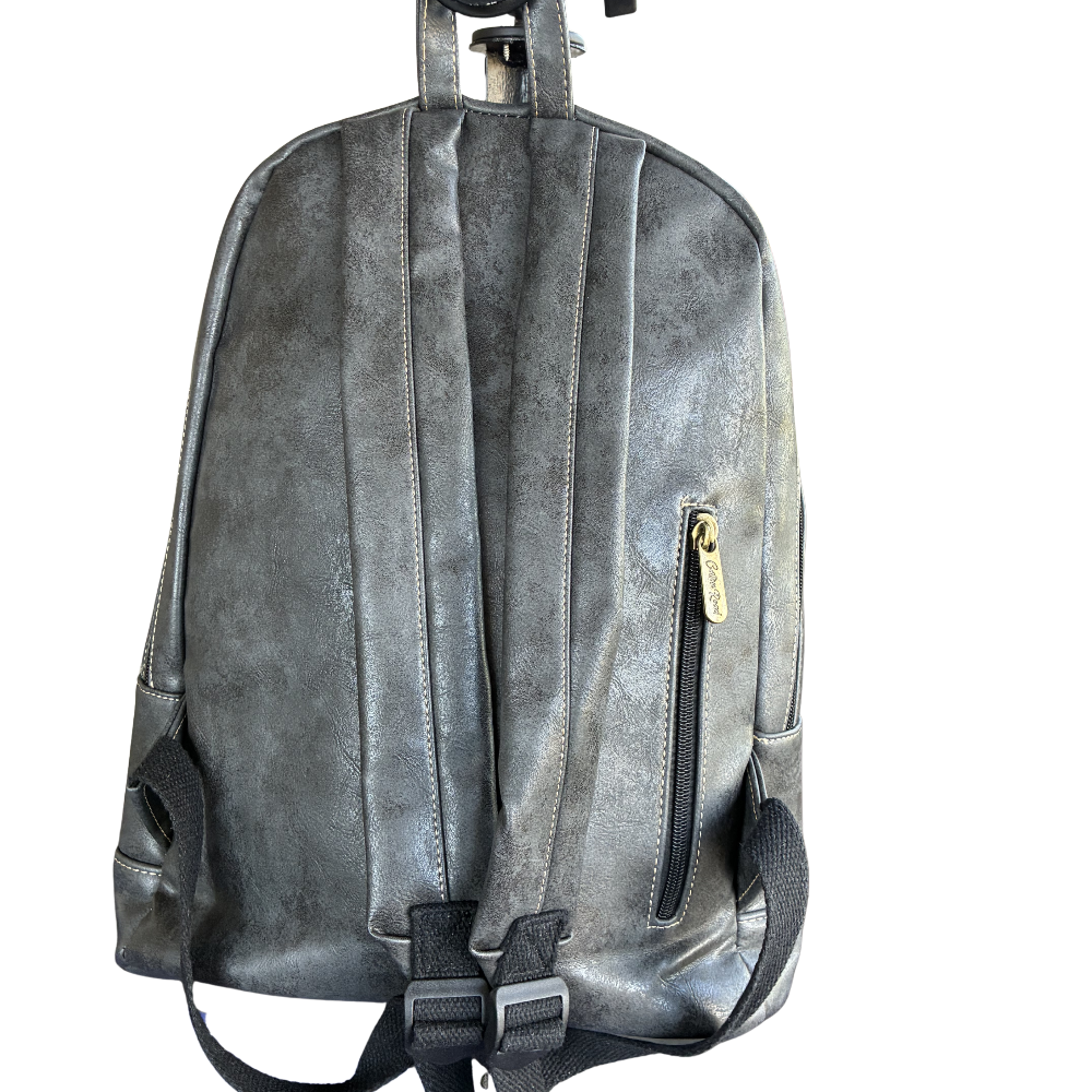 Cotton Road Backpack: CHARCOAL BLACK PU Leather Laptop Backpack BACKSTRAP ZOOM