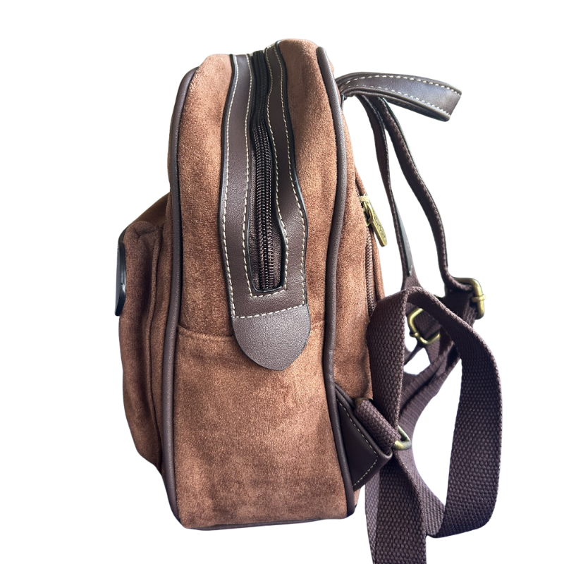 Cotton Road Backpack: LIGHT COFFEE Matte Suede PU Leather Mini Backpack side view