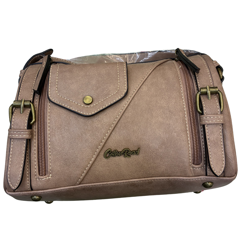 Cotton Road Barrel Sling Bag: PINK PU Leather CROSSBODY with branded strap
