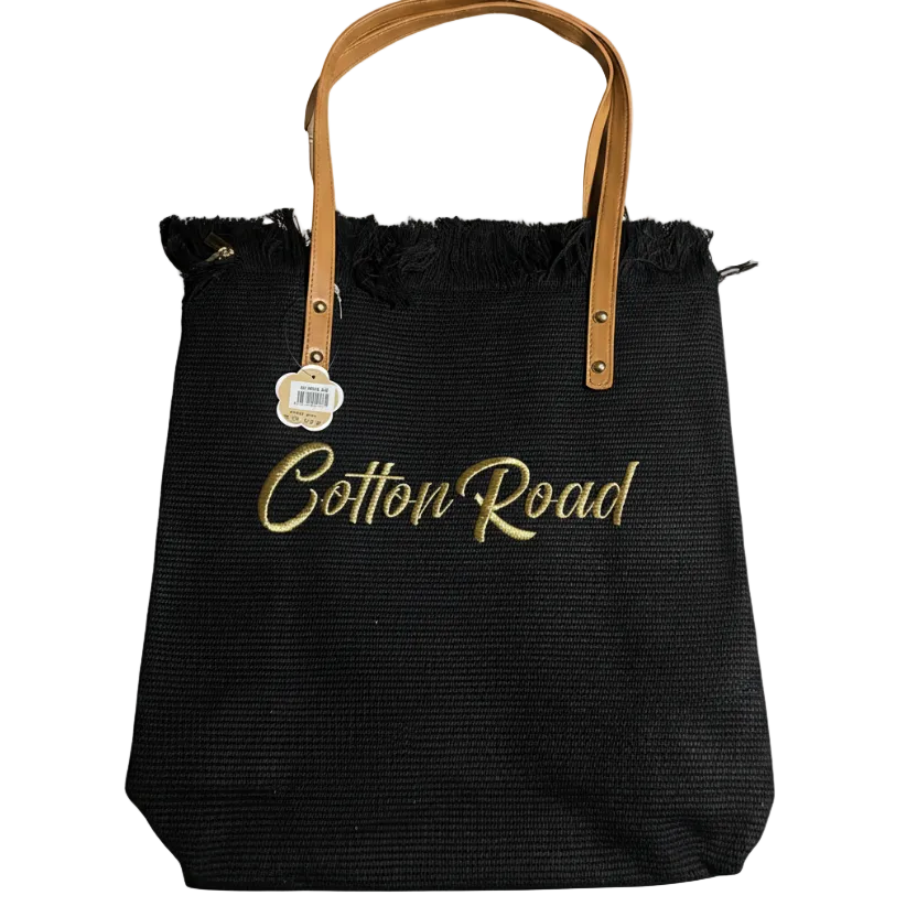 Cotton Road Beach Bag: Black PURE COTTON Branded Tapestry Tote