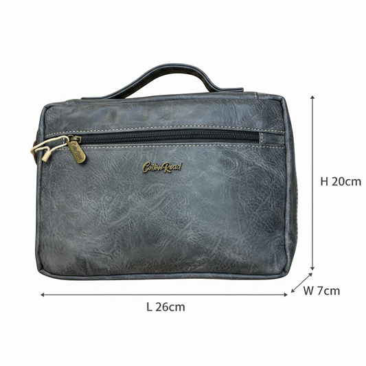Cotton Road Bible Bag: GREY PU Leather BIBLE Cover with handle SIZE