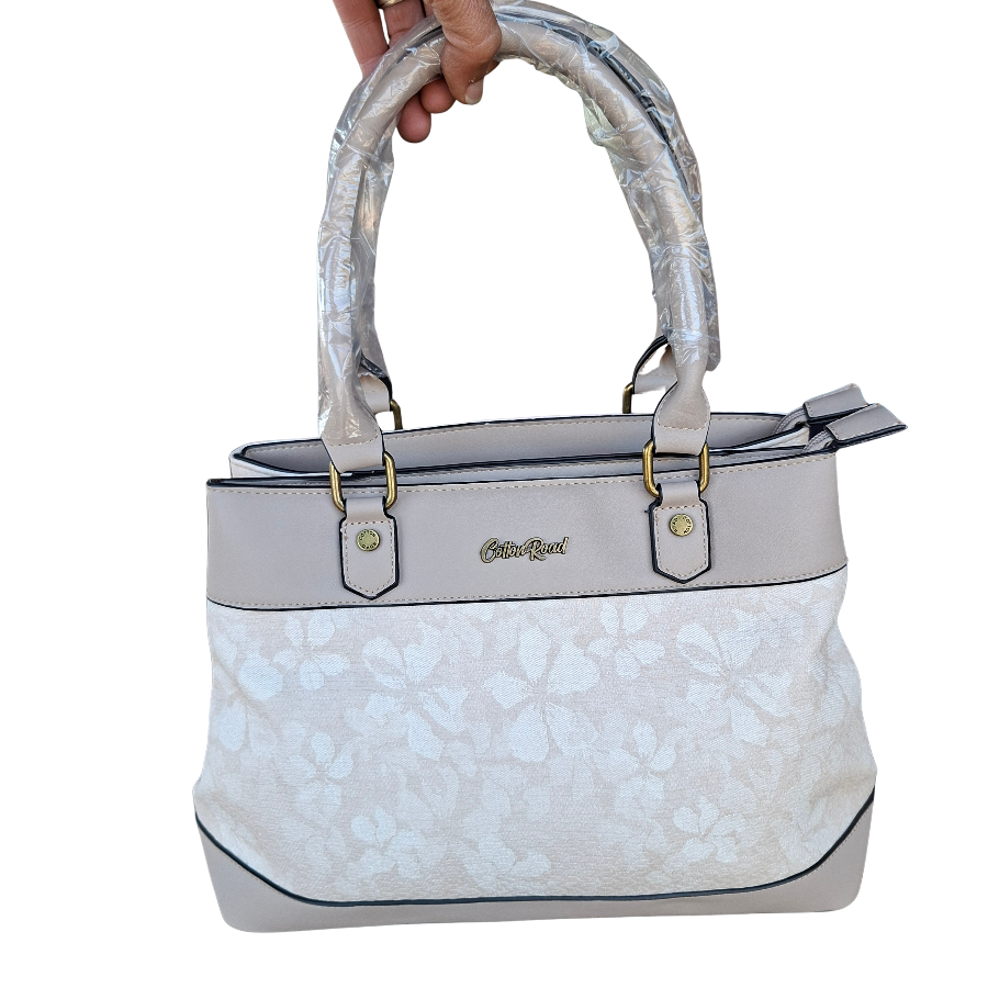 Cotton Road Handbag: BEIGE FLORAL PU Leather Handbag