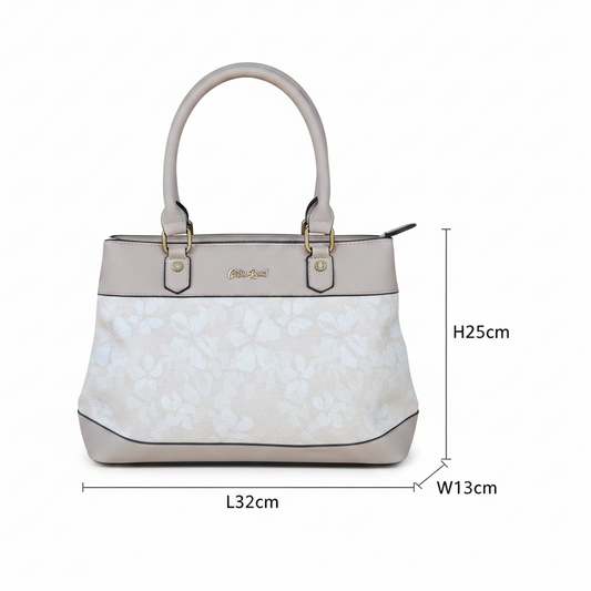 Cotton Road Handbag: BEIGE FLORAL PU Leather Handbag SIZE