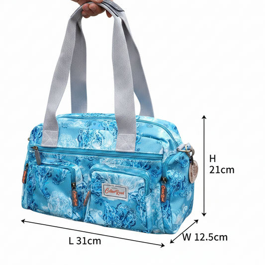 Cotton Road Handbag: BLUE PVC with PAISLEY Print SIZE