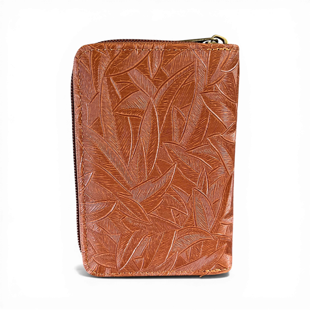 Cotton Road Handbag: BROWN PU Leather with LEAF Design Wallet BACK VIEW