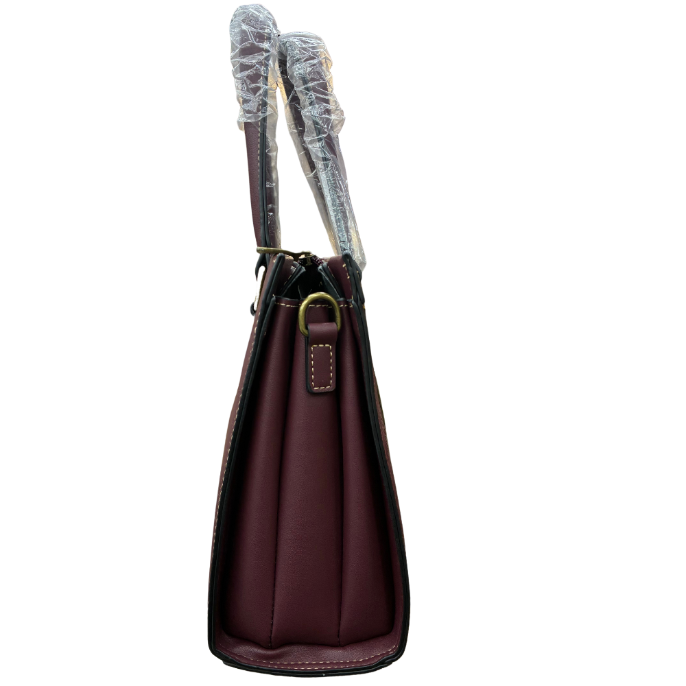Cotton Road Handbag: Classic Style Red PU Leather with Embossed pattern SIDE VIEW