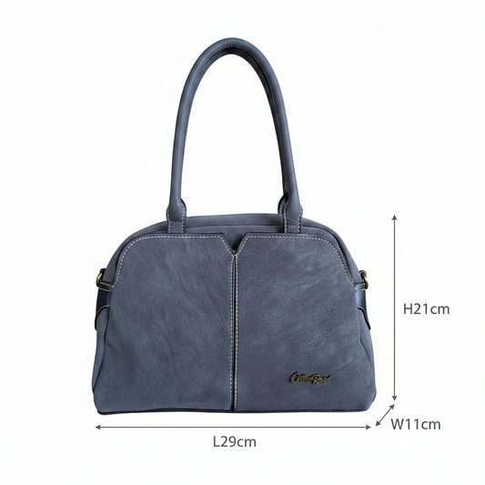 Cotton Road Handbag: DARK GREY PU Leather Dome Shoulder Bag with Black Trim SIZE