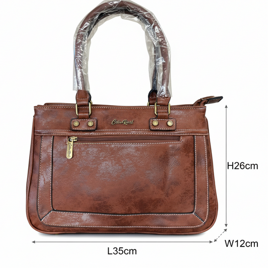 Cotton Road Handbag: Stylish Brown PU Leather size