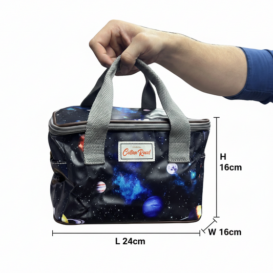 Cotton Road Kids Cooler Bag: DARK BLUE PVC Insulated Lunch Box with SPACE THEME SIZE