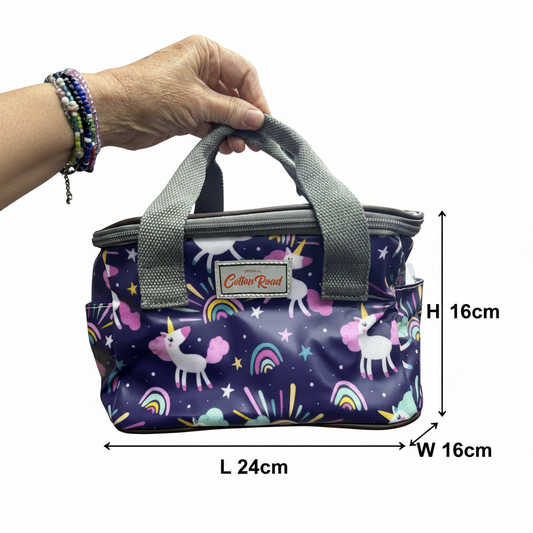 Cotton Road Kids Cooler Bag: PURPLE PVC Insulated Lunch Box with UNICORNS SIZE
