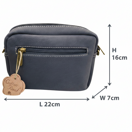 Cotton Road Sling Bag: BLACK Mini Crossbody with Branded Strap SIZE