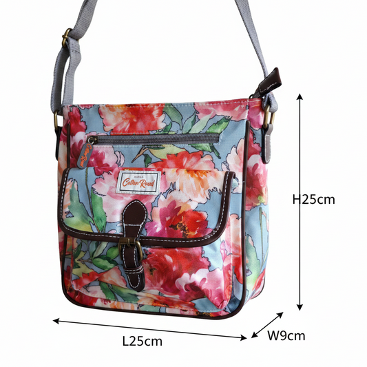 Cotton Road Sling Bag: BRIGHT PINK RED FLORAL PVC Crossbody Bag SIZE