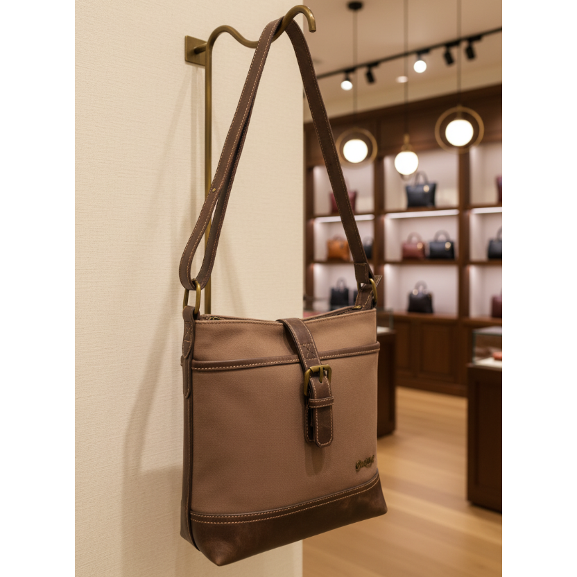 Cotton Road Sling Bag: COFFEE BROWN Canvas and PU Leather Casual Bag LIFESTYLE