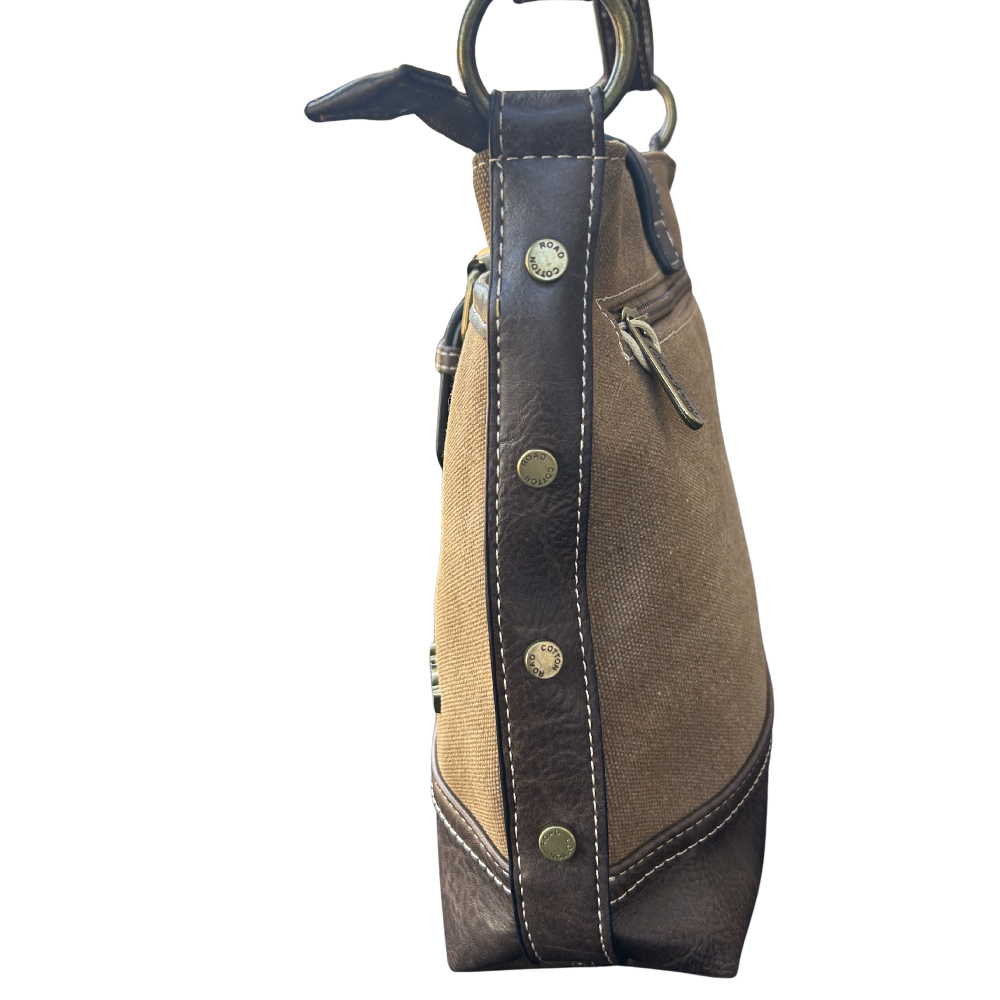 Cotton Road Sling Bag: COFFEE BROWN Canvas and PU Leather Casual Bag SIDE