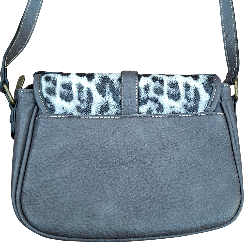 Cotton Road Sling Bag: GREY PU Leather Crossbody with Leopard Print and Buckle Strap BACK