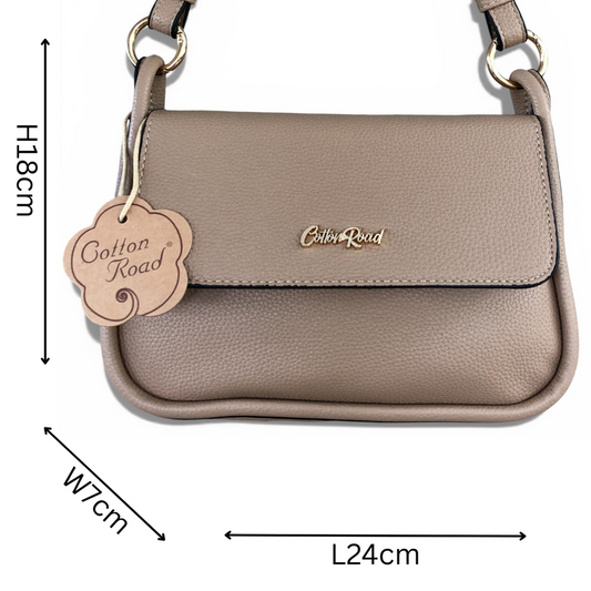Cotton Road Sling Bag: KHAKI PU Leather with Shoulder Strap SIZE