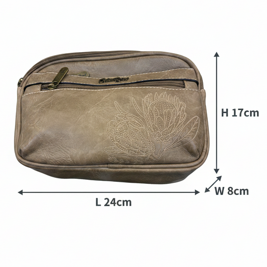 Cotton Road Sling Bag: KHAKI Protea PU Leather Crossbody Bag with Branded Strap SIZE