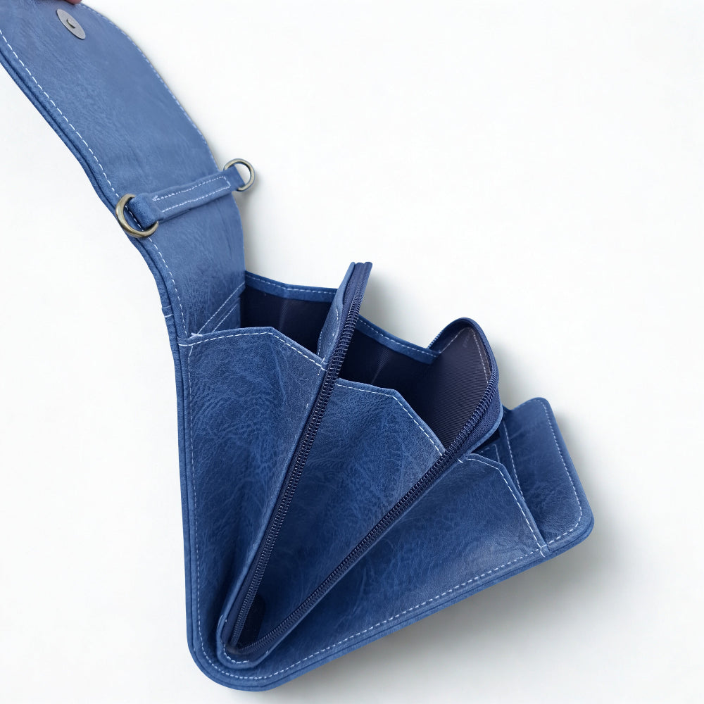 Cotton Road Sling Wallet: BLUE PU Leather Vertical Cellphone Sling SIDE VIEW