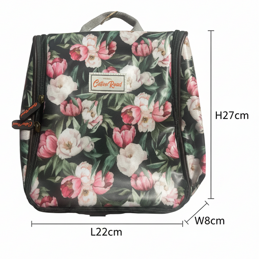 Cotton Road Toiletry Bag: DARK GREEN FLORAL PVC Hanging Vanity Bag SIZE