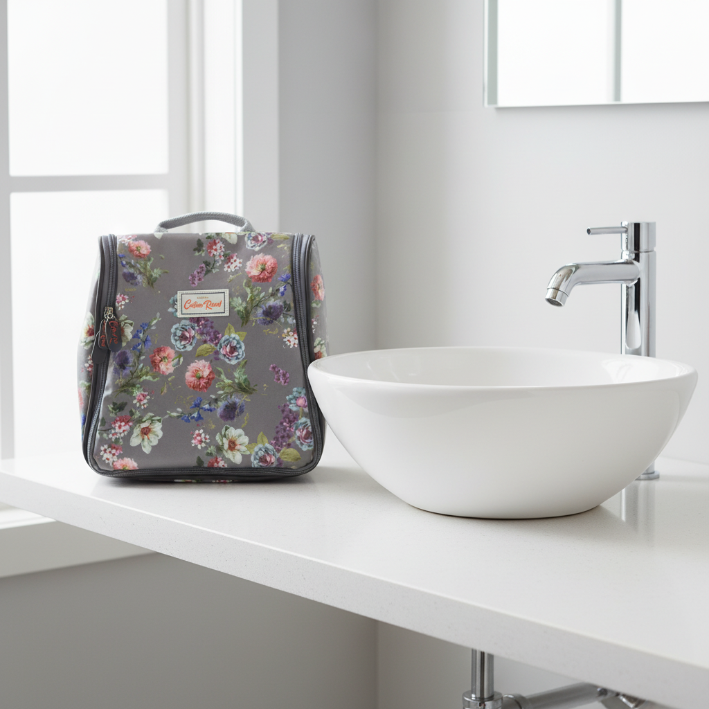 Cotton Road Toiletry Bag: MAUVE FLORAL PVC Hanging Vanity Bag