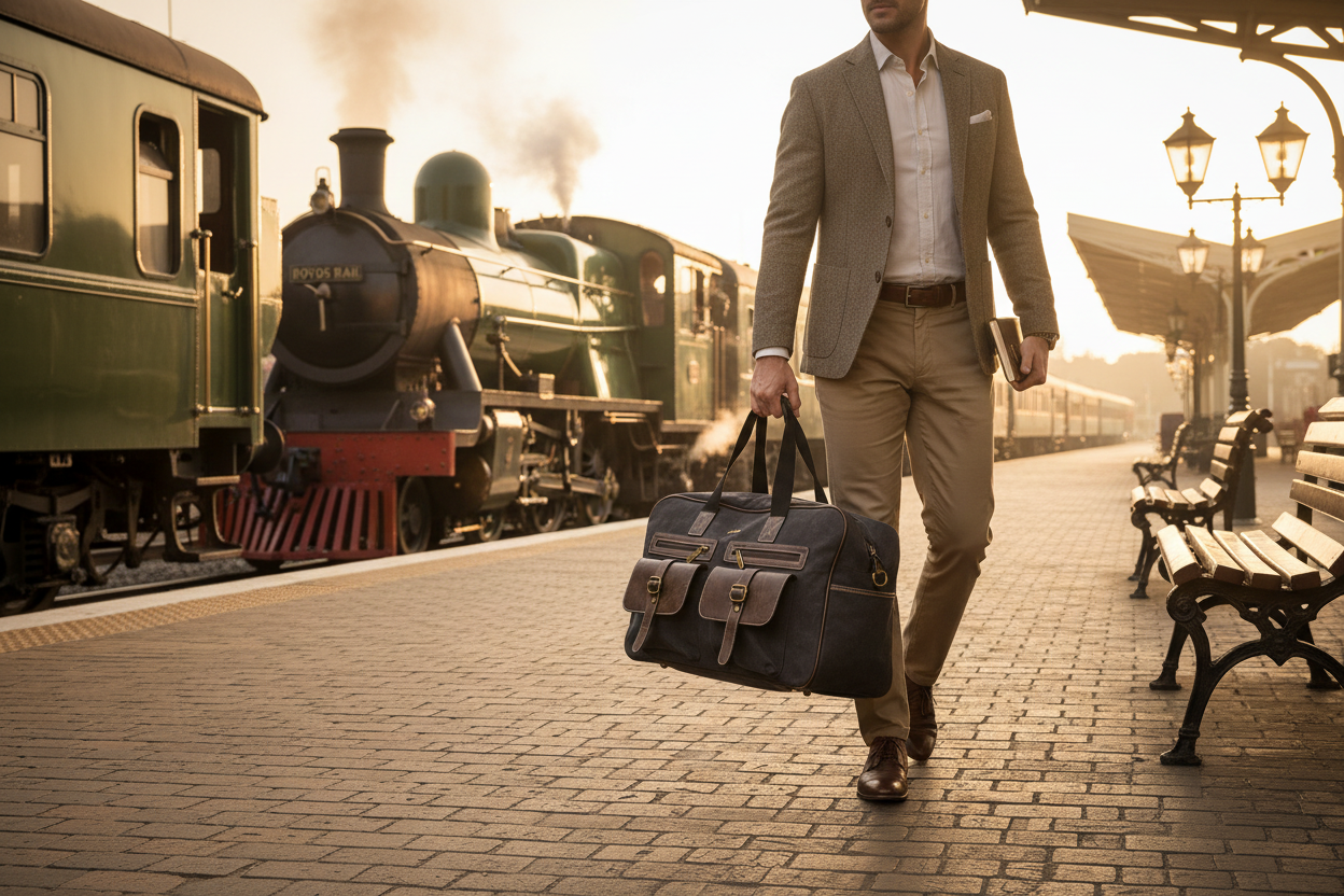 Cotton Road Travel Bag: BLACK Canvas Duffel with PU Leather Trim