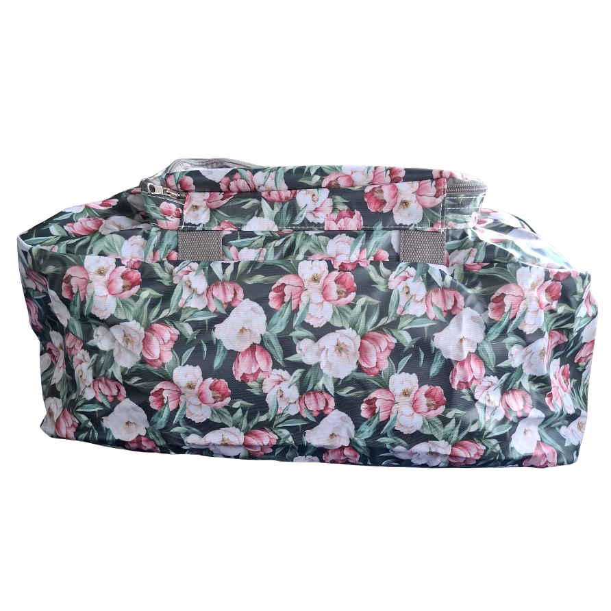 Cotton Road Travel Bag: DARK GREEN PVC Foldaway WEEKENDER Bag with FLORAL FRONT