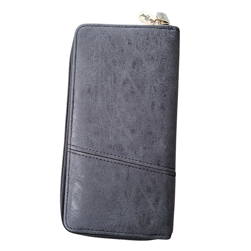 Cotton Road Wallet: Large BLACK PU Leather with Embossed Protea BACK