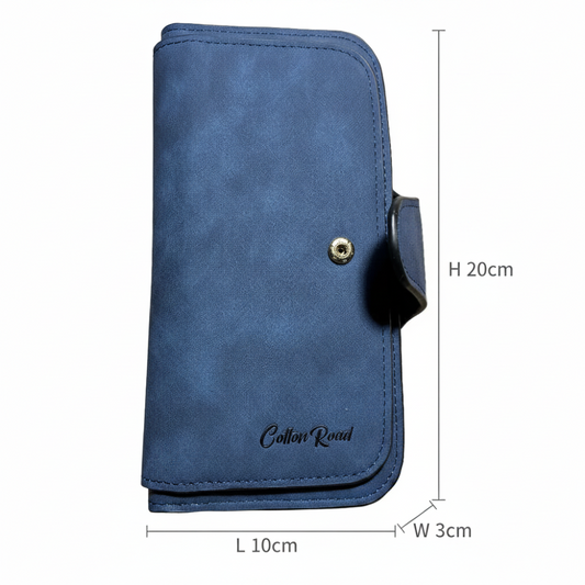 Cotton Road Wallet: Large BLUE PU Leather PURSE with 4 SECTIONS size