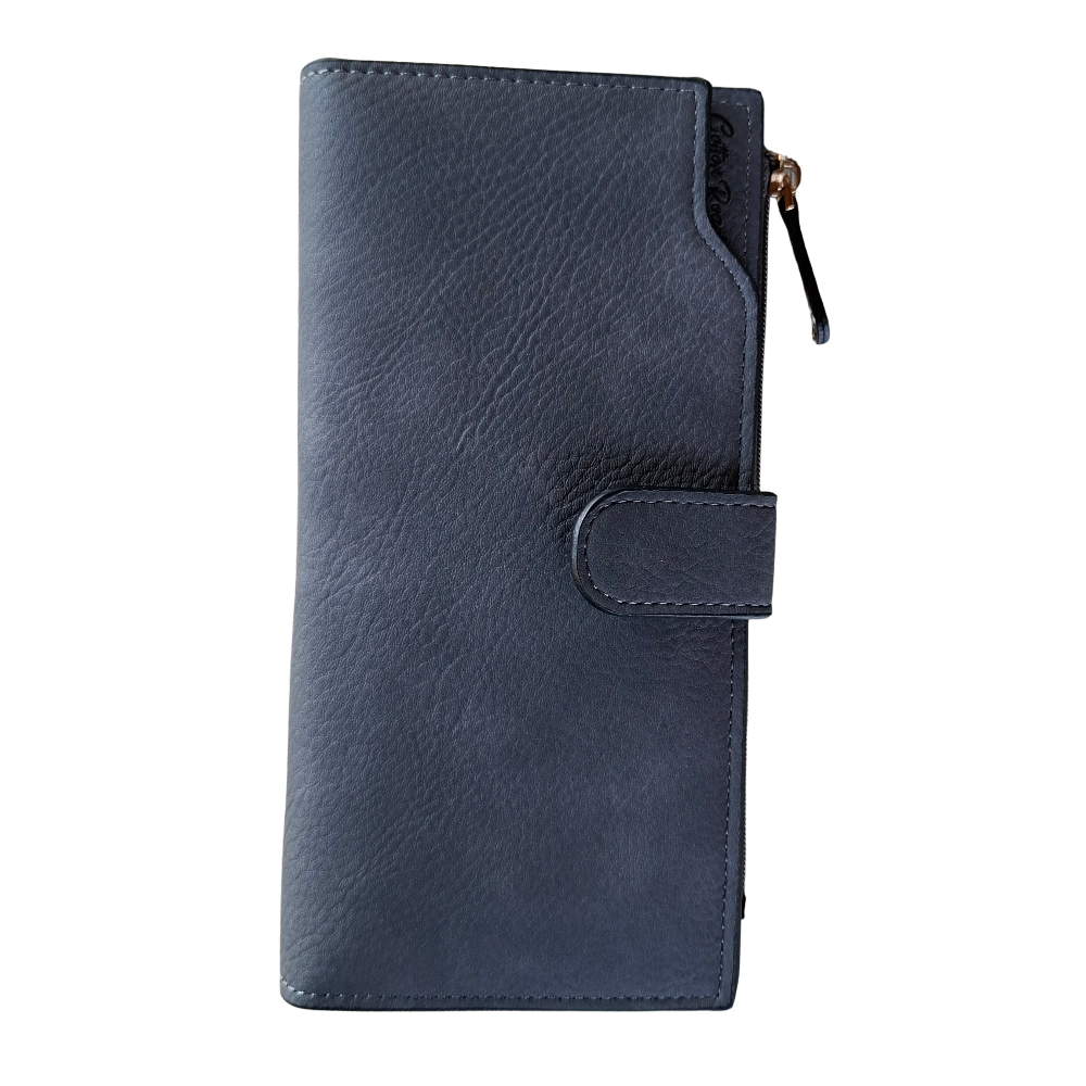 Cotton Road Wallet: Large DARK GREY PU Leather 3-Section Organiser with CLIP FULL