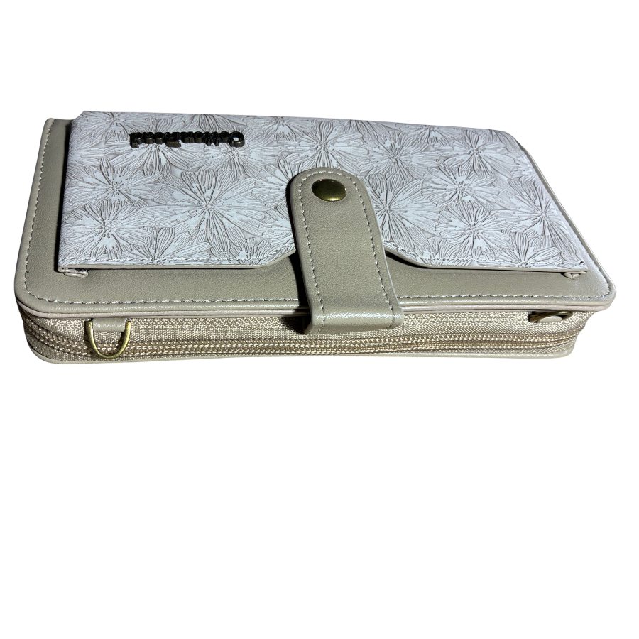 Cotton Road Wallet: Large IVORY PU Leather Cellphone Sling with FLORAL Pocket FRONT CLOSED