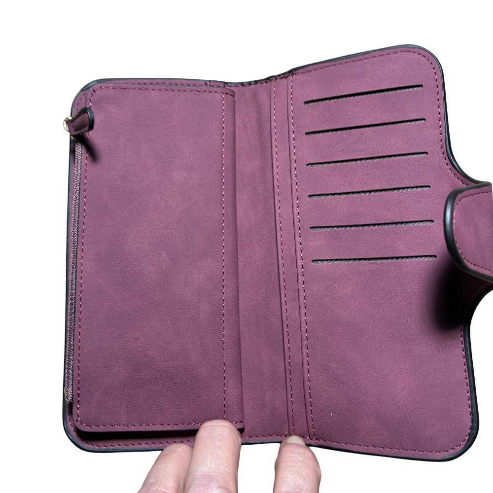 Cotton Road Wallet: Large MAROON PU Leather Purse with 4 Sections coin pocket with card slots
