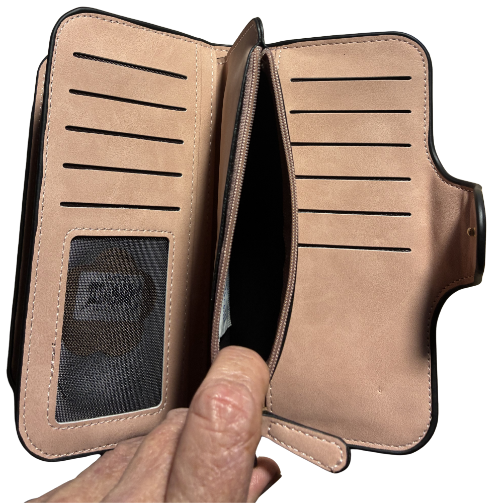 Cotton Road Wallet: Large PINK PU Leather Purse with 4 Sections side open note pocket