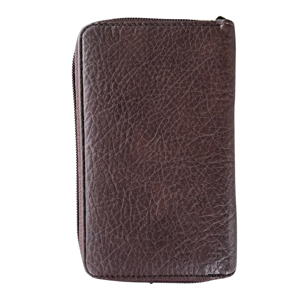 Cotton Road Wallet: Medium BROWN PU Leather with LEOPARD Print BACK VIEW