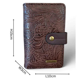 Cotton Road Wallet: Medium Coffee Brown Embossed PU Leather with Clip SIZE