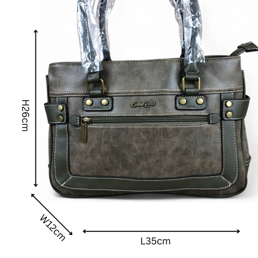 GREEN Cotton Road PU Leather Handbag with TRIM