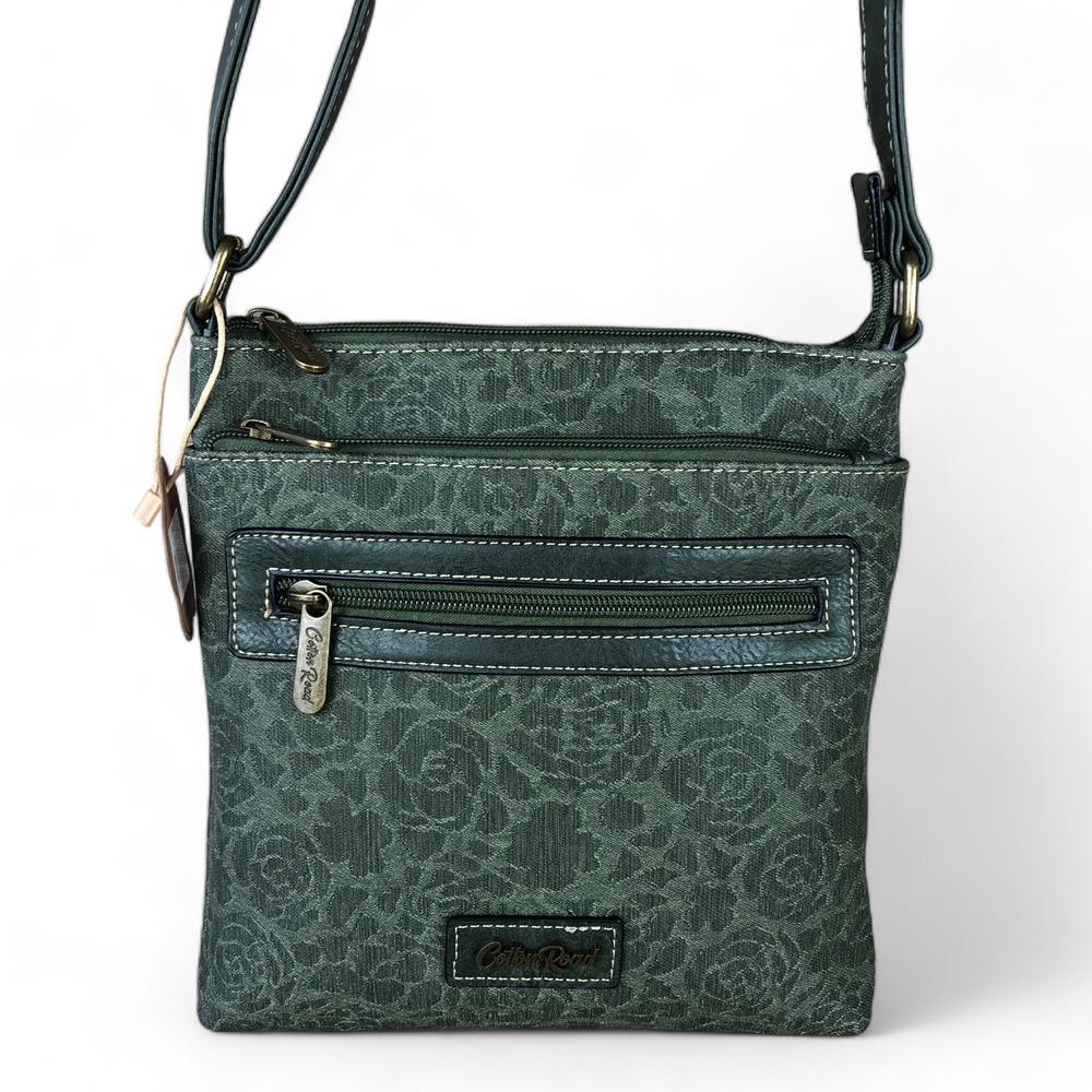 GREEN FLORAL Printed PU Leather Cotton Road Sling Bag