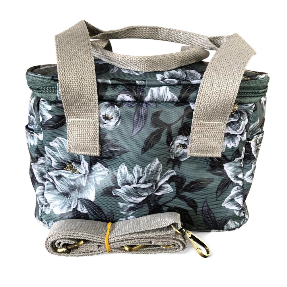 GREEN PVC Cotton Road Lunch Box Cooler Bag with FLOWERS