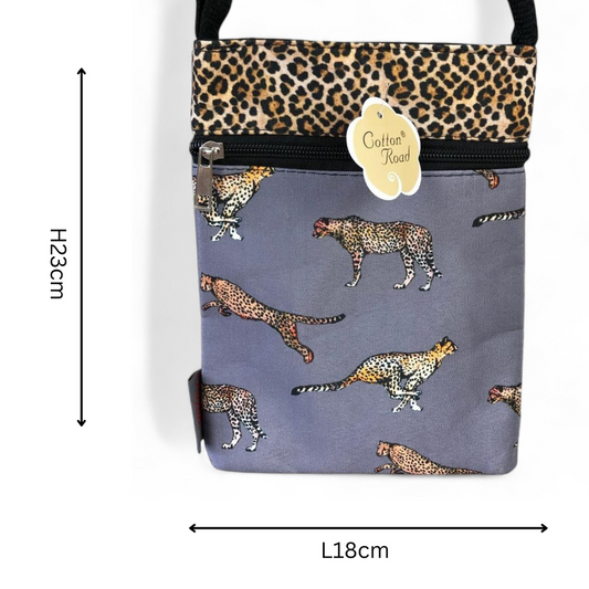 GREY Canvas Cotton Road Mini Sling Bag with CHEETAH