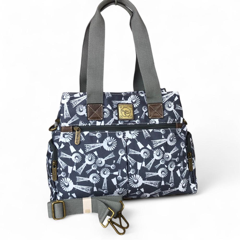 GREY Cotton Road Canvas Handbag with WINDMILLS