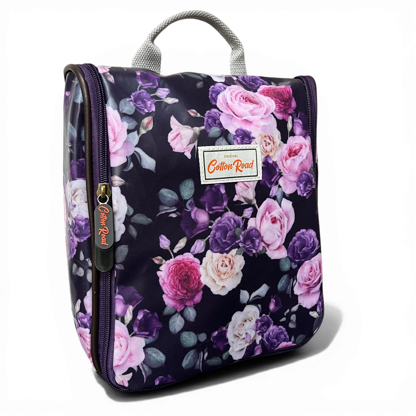 Cotton Road Toiletry Bag purple floral PVC hanging vanity with multiple compartments
