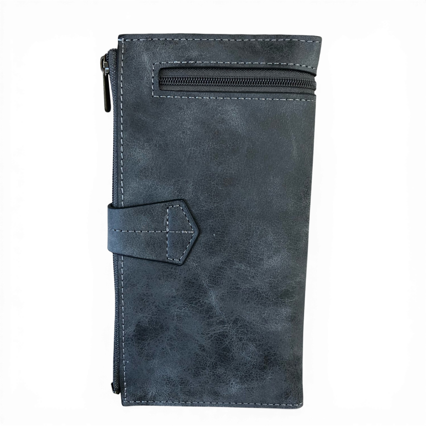 Cotton Road Wallet large grey PU leather with exterior zip pocket and multiple card slots