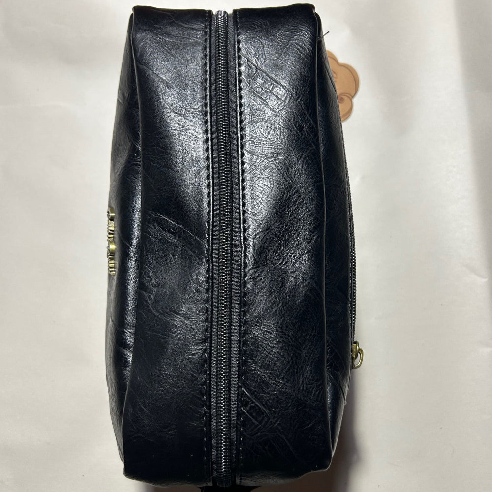 COTTON ROAD TOILETRY BAG: Men's BLACK PU Leather Toiletry Bag TOP