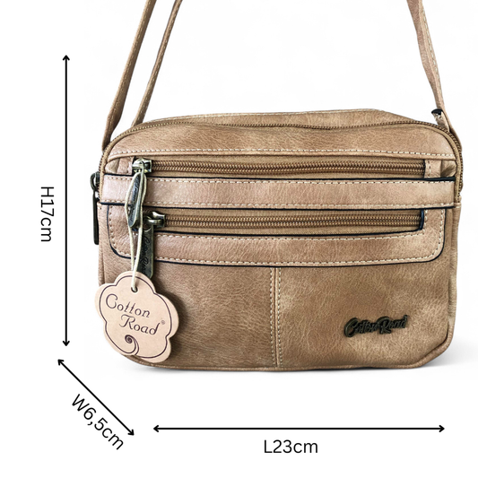 KHAKI PU Leather Cotton Road Sling Bag