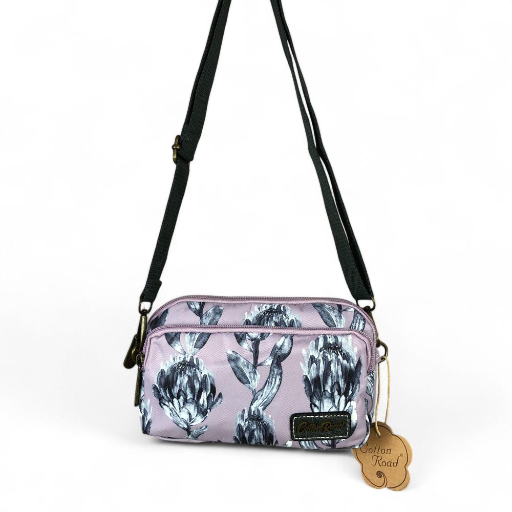 LILAC Cotton Road Canvas Mini Sling Bag with PROTEAS