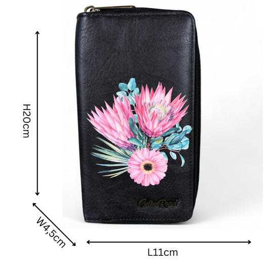 Large BLACK PU LEATHER Cotton Road Wallet with PROTEA
