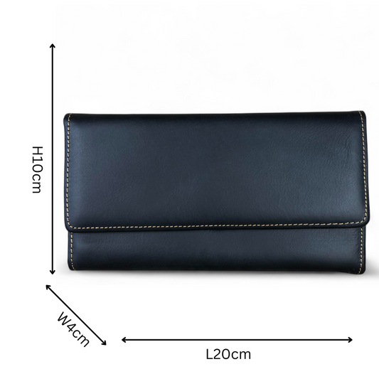Large BLACK Tri-Fold VIVACE Genuine Leather Wallet