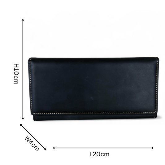 Large BLACK VIVACE Genuine Leather Wallet with Twin Zip Pockets