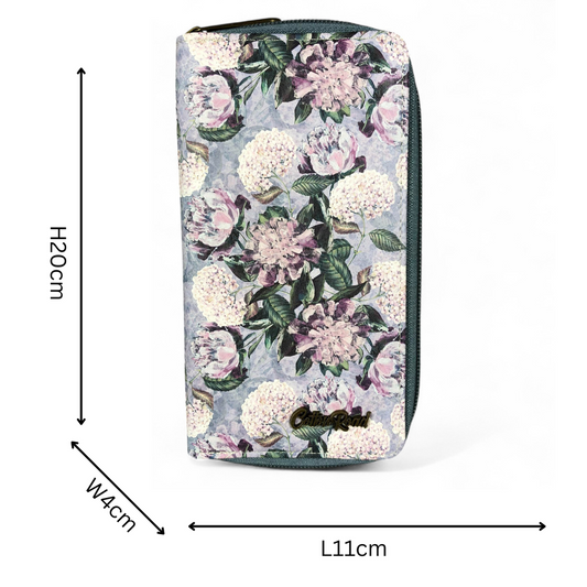 Large BLUE FLORAL PU Leather Cotton Road Wallet